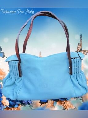 TENTAZIONE DUE ITALY ROBINS EGG BLUE LEATHER HANDBAG/ BAG  - NEW ! 🩵👜